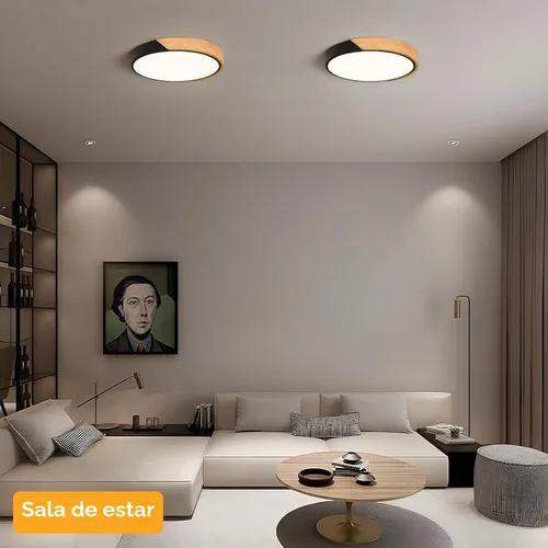 Miniatura 6 de Moderna lámpara de techo de madera regulable, LED minimalista 5CCT 2700K-6000K, lámpara de techo empotrada, lámpara de iluminación redonda para Negro