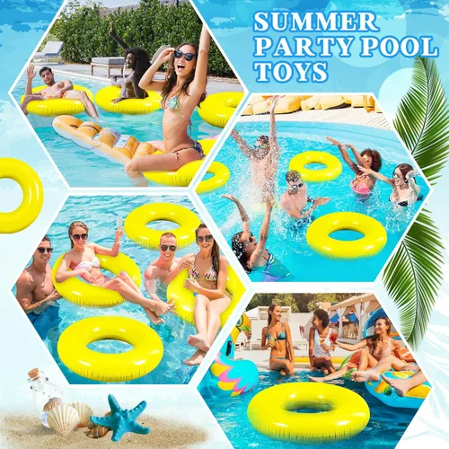 Miniatura 6 de JellyArch 6 Piezas de Flotadores Inflables para Piscina de 28 Pulgadas, Tubo de Natación a Granel para Adultos, Flotadores de Piscina para Amarillo