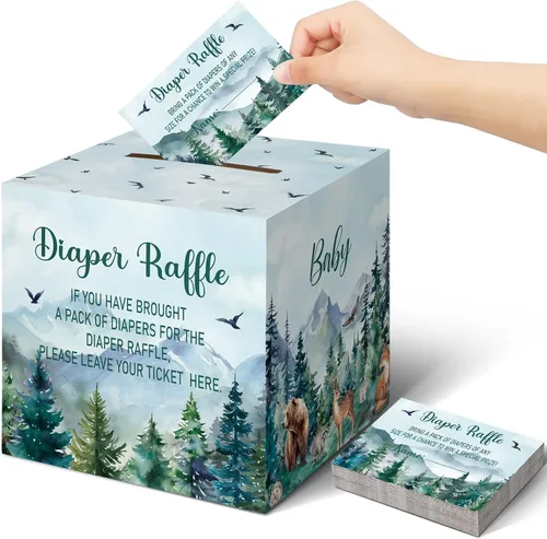 Miniatura 18 de Teling 51 boletos para rifas de pañales con caja de tarjetas, decoración de baby shower, caja de soporte para baby shower, para fiesta de rifas