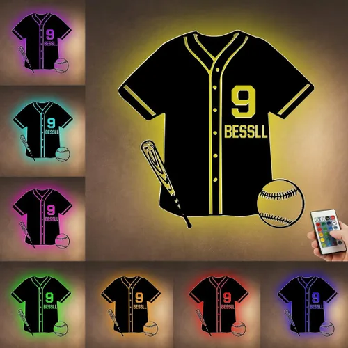 Letrero de metal de jersey deportivo personalizado con luz LED, nombre y número personalizado, letrero de neón con nombre personalizado, decoración