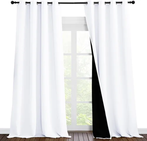 NICETOWN Cortinas opacas con bloqueo de frío para ventanas, cortinas opacas con forro negro súper resistentes para dormitorio, tratamiento de Blanco