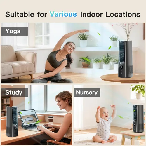 Miniatura 8 de 13 Inch Desk Fan, Portable Bladeless Fan, Small Quiet Table Fan with 60°Oscillating, 5 Speeds & 9H Timer, LED Display, Button Control, Easy to