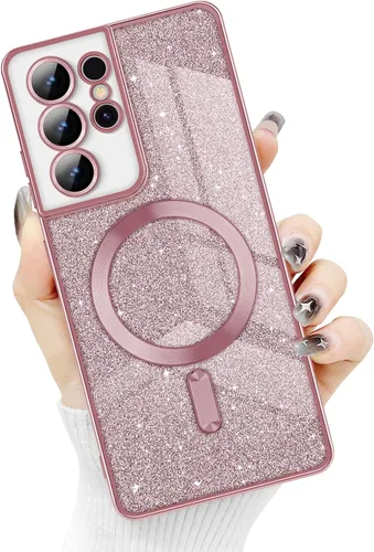 Miniatura 27 de Newseego Funda ultra magnética para Samsung Galaxy S22, funda de lujo con purpurina para mujeres y niñas, protección completa de la lente de la Negro
