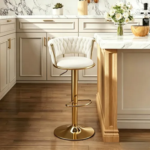 Miniatura 9 de Velvet Bar Stools Set of 1, Swivel Counter Height Barstools with Woven Backrest, Adjustable Height Bar Stools for Kitchen Island, Home Bar, Pub