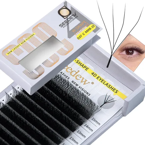Miniatura 67 de Extensiones de pestañas con doble punta 3D, rizo D de 0.003 in, mezcla de 0.315-0.591 in, 12 filas por bandeja, tallo plano 3DD en forma de W