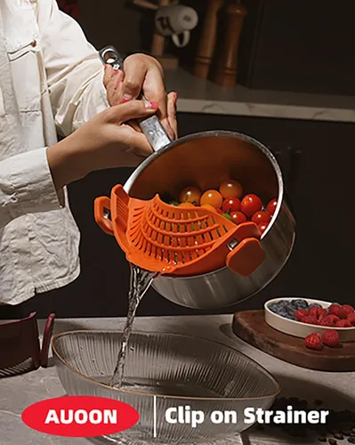 Miniatura 6 de AUOON - Colador grande con clip para todas las ollas y sartenes, colador de silicona de gran tamaño, diseño familiar, colador de pasta, colador