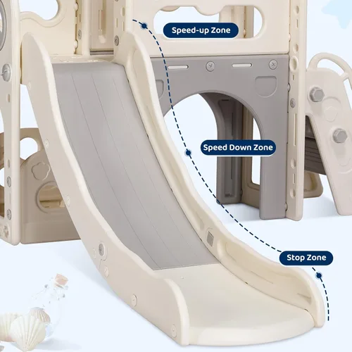 Miniatura 4 de MAMIZO Tobogán grande 8 en 1 para niños pequeños, tobogán en forma de L con pendiente larga, juego de escalador para bebés con escalones cerrados