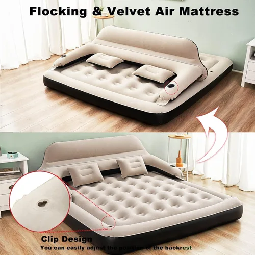 Miniatura 2 de Cama inflable de colchón de aire tamaño Queen con cabecero y almohadas, sofá cama inflable