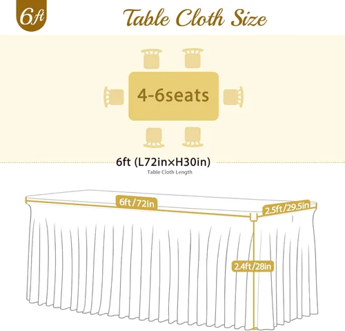 Miniatura 6 de Manteles de mesa de elastano azul bebé de 6 pies para mesas rectangulares, sin arrugas, rectangular, elástico, ajustable de 6 pies con falda