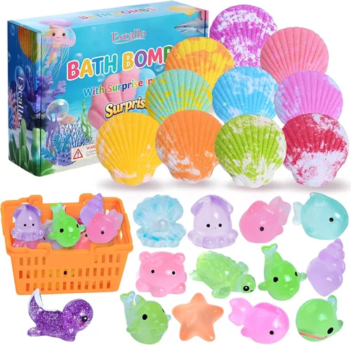 Miniatura 2 de Bombas de baño para niños con juguetes en el interior para niñas y niños – 10 bombas de baño de burbujas hechas a mano con animales marinos