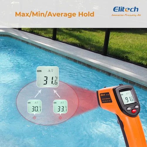 Miniatura 5 de Elitech Pistola de temperatura láser, termómetro infrarrojo digital sin contacto, emisividad ajustable, luz de fondo, de mano para parrilla, carne