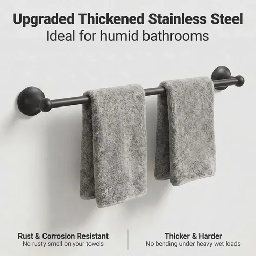 Miniatura 3 de Juego de toallas de baño de 24 pulgadas para montar en la pared, juego de 4 piezas de acero inoxidable duradero con toallero, anillo para toallas