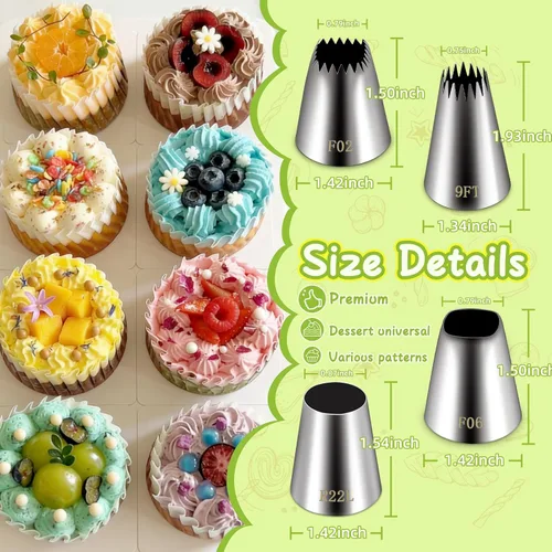 Miniatura 7 de Suuker Juego de boquillas de repostería extra grandes (F02 F06 9FT R22L), boquilla redonda de acero inoxidable, boquillas grandes de estrella