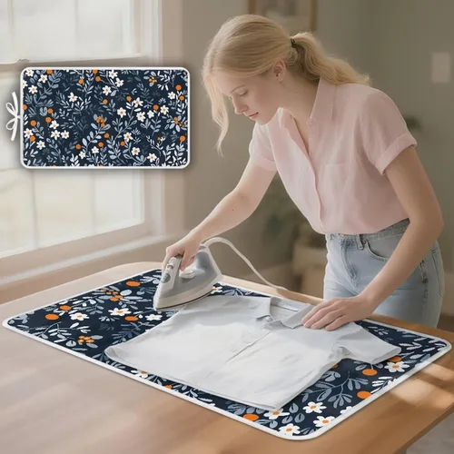 Miniatura 3 de Tabla de planchar portátil, plegable, resistente al calor, tabla de planchar de tamaño completo para lavadora y secadora, flor blanca azul