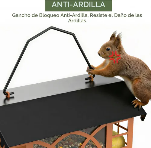 Miniatura 5 de Comederos para pájaros para colgar al aire libre, comedero de metal para pájaros con doble jaula de sebo resistente a la intemperie, techo de metal
