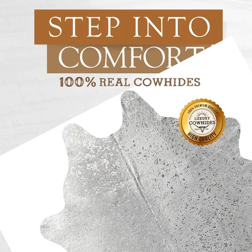 Miniatura 3 de Sunshine Cowhides Alfombra de piel de vaca 100% auténtica, color plateado metálico sobre blanco hueso, alfombra de estilo moderno de piel animal