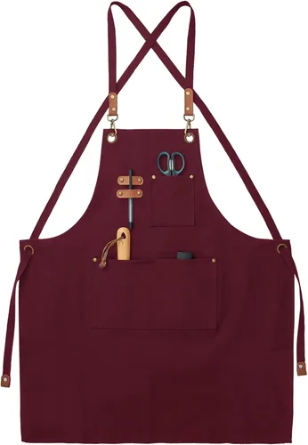 Miniatura 9 de Delantales de lona, delantales de chef de cocina, delantales de trabajo para hombres y mujeres, delantales con correa ajustable con 3 bolsillos