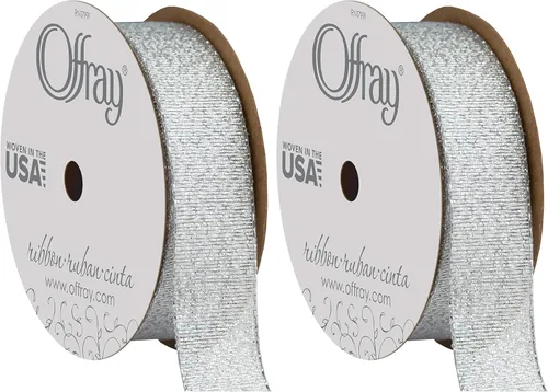 Offray - Cinta para manualidades Galena de 7/8 pulgadas de ancho, 3 yardas, color plateado (paquete de 2)