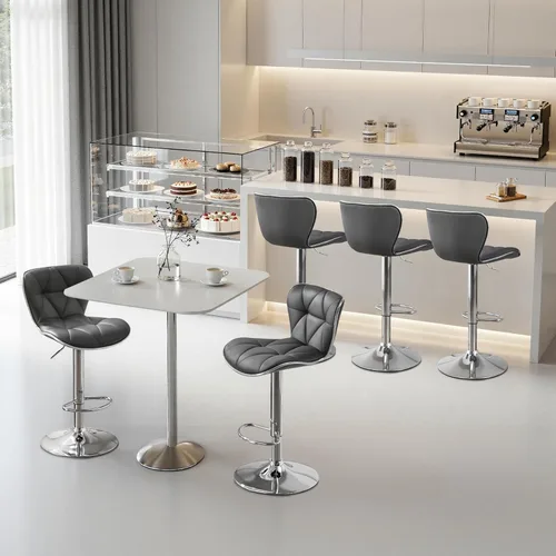 Miniatura 5 de Yaheetech Juego de 2 taburetes de bar, taburetes de bar ajustables de piel sintética con respaldo de concha, sillas de bar con reposapiés para Negro
