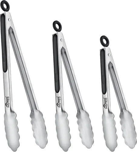 Miniatura 11 de Hotec Pinzas de Cocina de Acero Inoxidable, Juego de 2-9", Pinzas de Metal con Bloqueo para Cocinar, Servir, BBQ, Parrilla con Agarre Antideslizante