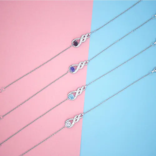 Miniatura 7 de LOCIBLO Pulseras de piedra natal para mujeres y niñas, plata de ley 925, oro blanco, colgante de infinito, regalo de aniversario, cumpleaños