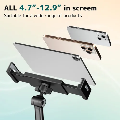 Miniatura 2 de Soporte para tablet para iPad, soporte de teléfono con base resistente para escritorio, soporte plegable ajustable multiángulo compatible