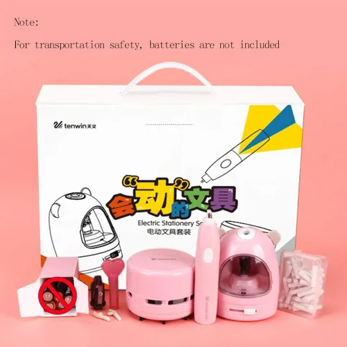 Miniatura 7 de Juego de sacapuntas eléctrico, caja de regalo, aspiradora de escritorio, borrador eléctrico con hoja de repuesto, borrador, sacapuntas automático a