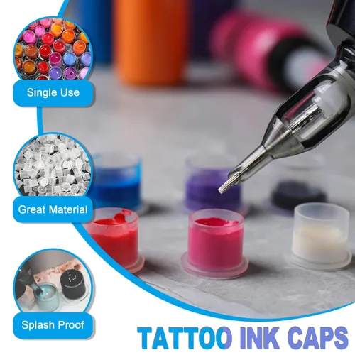 Miniatura 2 de Tapas para tinta de tatuaje - Emalla 1000 piezas Pequeñas tazas de tinta de tatuaje desechables con base #11MM tapas de plástico para pigmento