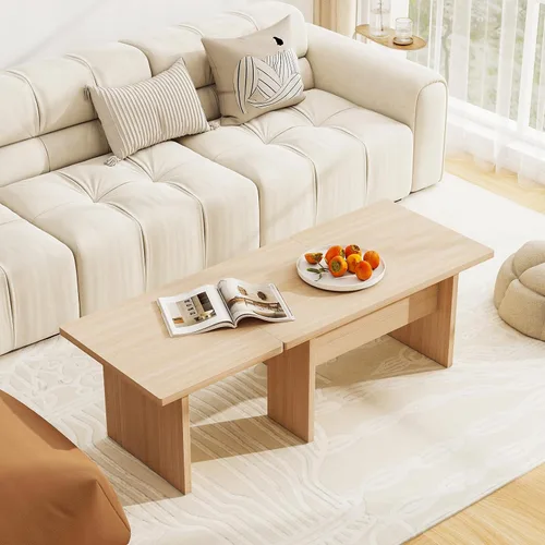Miniatura 8 de Giantex Juego de 2 mesas de centro en forma de L, mesa central modular anidable con acabado de grano, mesas modernas de sala de estar de mediados
