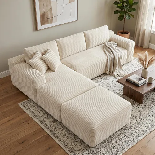 Miniatura 9 de Sofá modular de nube, sofá seccional sin hueso para sala de estar, sofá de espuma viscoelástica de tela de pana, sin montaje, de lujo, moderno