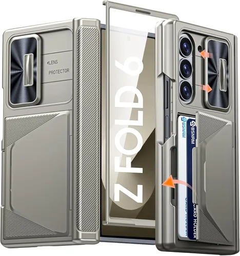Miniatura 11 de Funda para Samsung Galaxy Z Fold 7 con tarjetero con bloqueo RFID, cubierta de lente deslizante integrada y protección de bisagra y protector