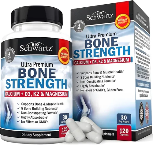 Suplemento de fuerza ósea con calcio + D3, K2 y magnesio, mezcla de vitaminas altamente absorbibles para apoyo óseo y muscular, fórmula no