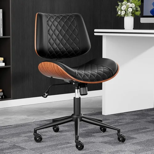 Miniatura 2 de Silla de escritorio de oficina en casa con ruedas giratorias, moderna silla de oficina sin brazos de piel sintética, pequeña silla de computadora