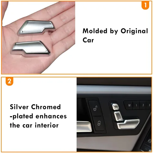 Miniatura 5 de Moonlinks Mercedes Benz - Calcomanías cromadas para botones de ajuste de asiento de puerta, adhesivos de botones de ajuste de asiento para clase B