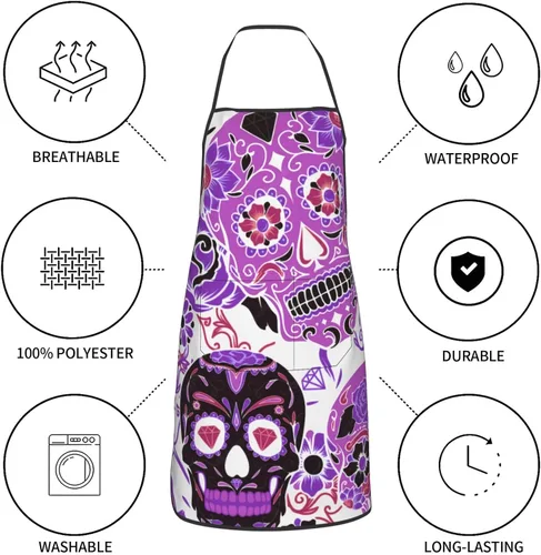 Miniatura 6 de Delantal de calavera de azúcar, delantales de cocina para hombres y mujeres, delantal de cocina, delantal de chef, delantales de jardín ajustables