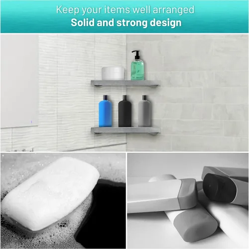 Miniatura 7 de Organizador esquinero de ducha para baño, paquete de 2 unidades, diseño moderno de esquina de alta gama, organizador de ducha para montaje en pared