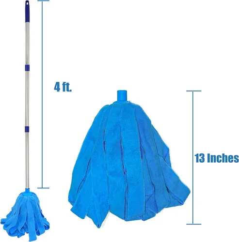 Miniatura 7 de Trapeador de acero inoxidable con dos cabezales de microfibra azul (1 poste y 2 cabezas)