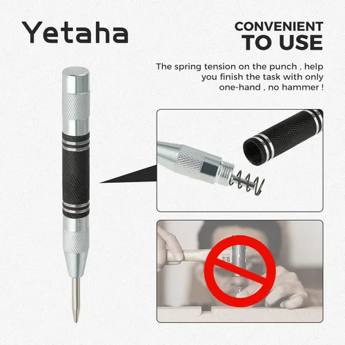 Miniatura 5 de Yetaha - Paquete de 3 perforadores centrales automáticos, de acero resistente de 5 pulgadas, con resorte central con herramienta de perforación