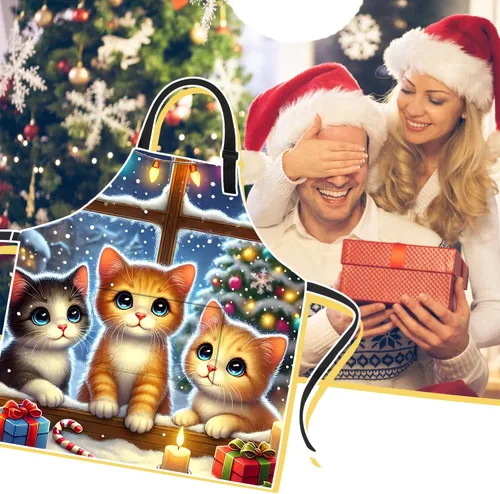 Miniatura 6 de Delantal de Navidad de THISFIND con 2 bolsillos, cuello ajustable para mujeres, hombres y adultos, ideal para cocina, parrilla, horneado