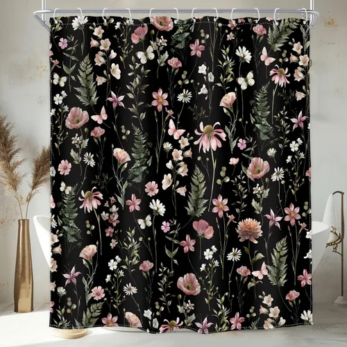 Miniatura 24 de Cortina de ducha floral roja para baño, 60 pulgadas de ancho x 72 pulgadas de largo, flor de cerezo, ciruela, estética asiática, japonesa, acuarela