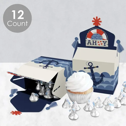 Miniatura 3 de Big Dot of Happiness Ahoy - Caja náutica para regalos de fiesta, baby shower o fiesta de cumpleaños, cajas a dos aguas, juego de 12