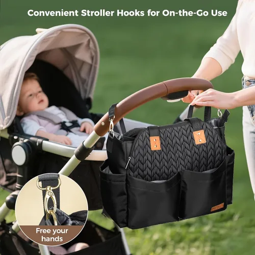 Miniatura 4 de Lekebaby - Bolso para pañales para bebé - 17 bolsillos, gran pañalera de viaje con cambiador portátil, bolso cruzado para hospital y maternidad
