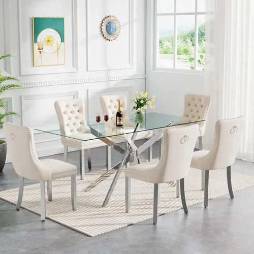 Miniatura 26 de HomVent Juego de mesa de comedor redonda de vidrio de 3 piezas, juego de mesa de comedor de vidrio templado para 2 mesas de cocina con 2 sillas