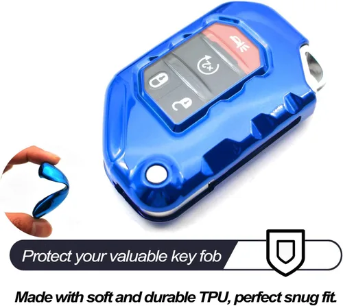 Miniatura 3 de MECHCOS Compatible con Jeep Wrangler JL JLU Rubicon Wagoneer Gladiator JT Sahara JLU Azul TPU Funda Flip para Llavero Tapa Protectora Funda
