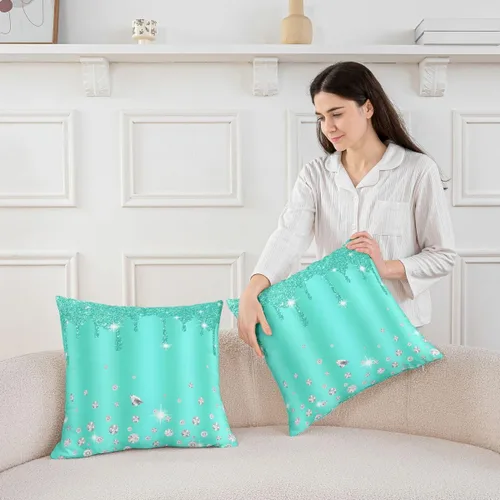 Miniatura 4 de Feelyou Juego de 4 fundas de almohada con diamantes para decoración del hogar, sala de estar, funda de cojín decorativa reversible con diamantes