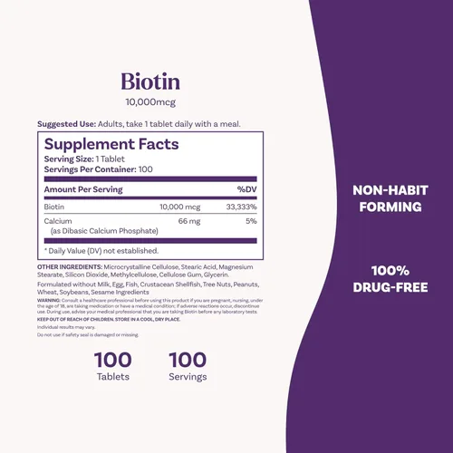 Miniatura 5 de Natrol Beauty Biotina 10,000mcg Vitaminas para la Belleza, 100 Tabletas, Suministro para 100 Días