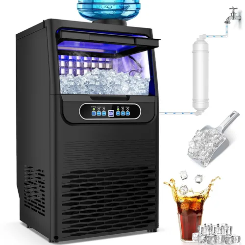 Miniatura 12 de SOZT® Máquina comercial gourmet para hacer hielo, 100 libras/24 horas, máquina de hielo debajo del mostrador con almacenamiento de 25 libras, diseño