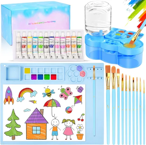 Kits de pintura artística, estación de pintura, incluyendo limpiador de pinceles de pintura mejorado, tapete de pintura de silicona de 20 x 16 Azul