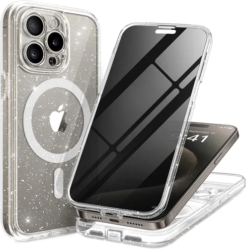 Miniatura 14 de TIESZEN Funda para iPhone 15, compatible con MagSafe, protector de pantalla de privacidad integrado y protección de cámara, antiespía, cuerpo