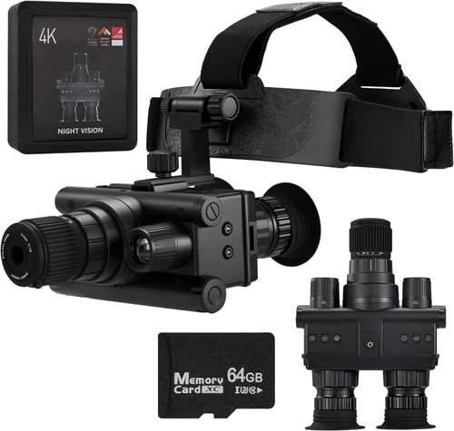 Gafas de visión nocturna 4K con zoom 8X y enfoque manual, prismáticos infrarrojos HD montables en casco para caza, campamento, vigilancia, tarjeta
